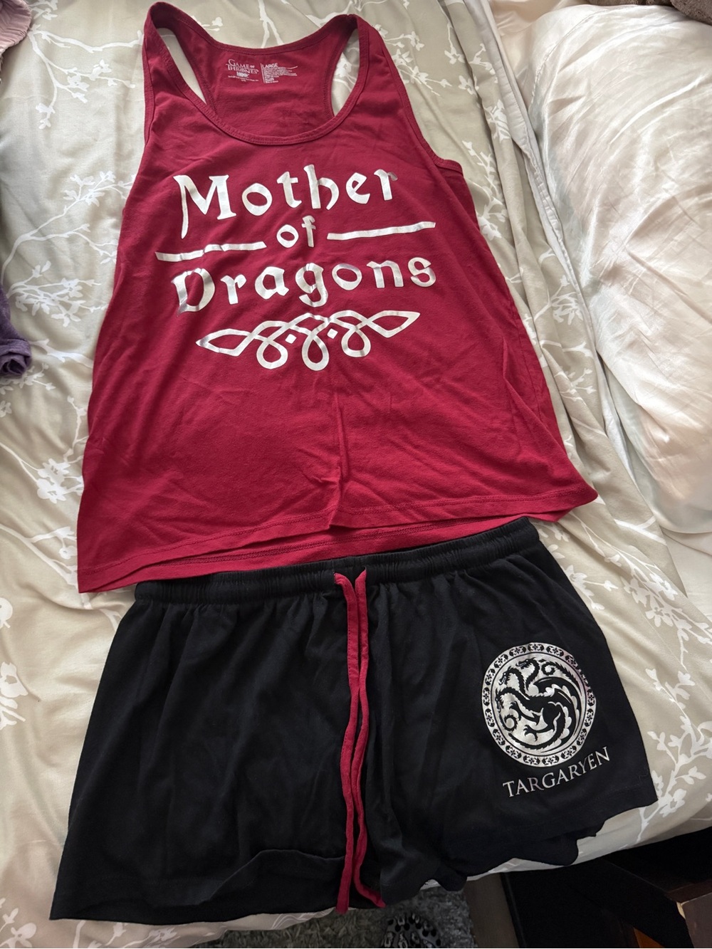 Mother of Dragons Tank & Shorts Pajama Set - Red & Black